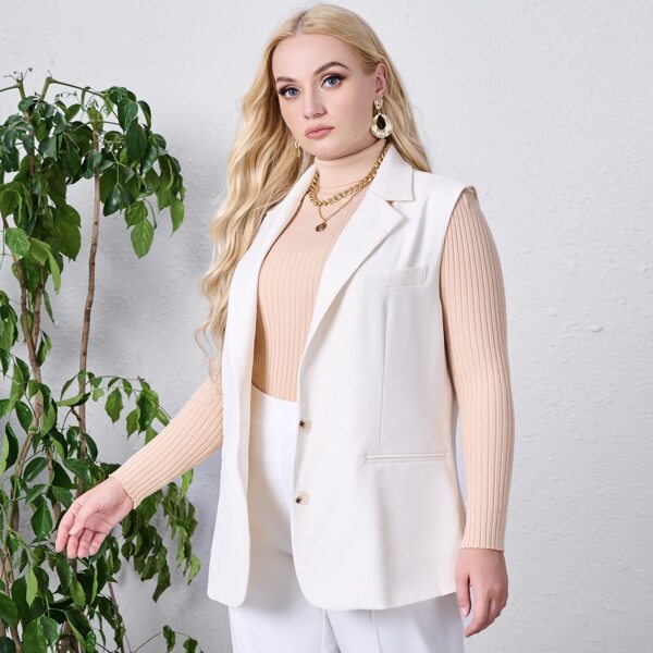 

Plus Button Up Lapel Collar Blazer Vest Without Tee, White