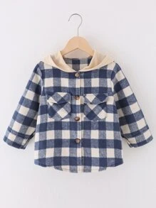 小女童大格紋翻蓋口袋連帽外套