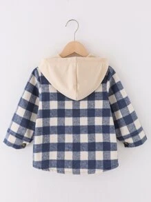 小女童大格紋翻蓋口袋連帽外套