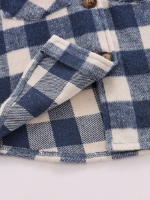 小女童大格紋翻蓋口袋連帽外套