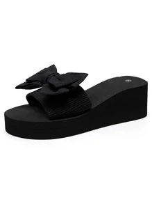 Sandalias de plástico con decoración de lazo y suela gruesa de moda para mujer - Negro - Ver 3