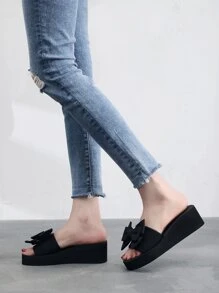 Sandalias de plástico con decoración de lazo y suela gruesa de moda para mujer - Negro - Ver 4