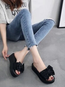 Sandalias de plástico con decoración de lazo y suela gruesa de moda para mujer - Negro - Ver 7