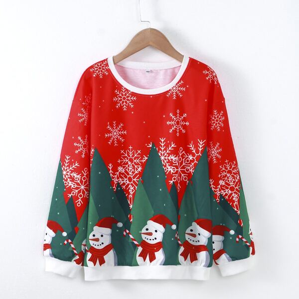 

Boys Christmas Snowman & Snowflake Print Pullover, Multicolor