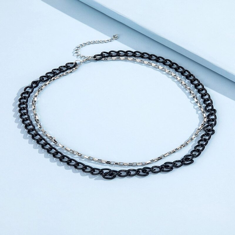 

Minimalist Layered Chain Necklace, Black