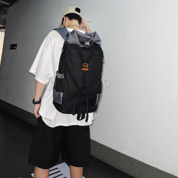 

Men Letter Graphic Large Capacity Backpack, Black