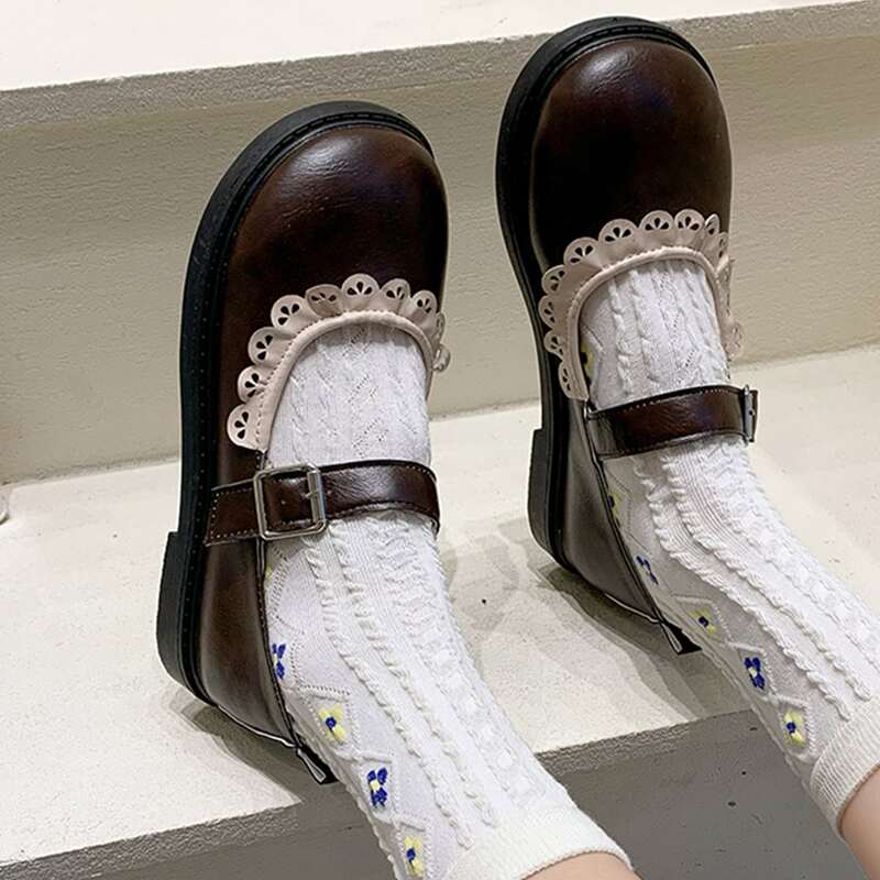 

Buckle Decor Mary Jane Flats, Brown