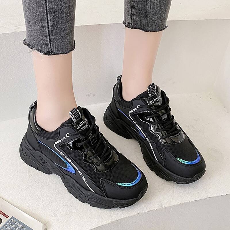 

Lace-up Front Mesh Panel Sneakers, Black