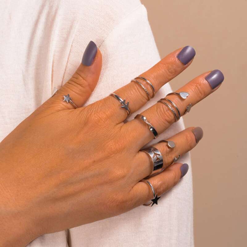 

9pcs Heart Decor Ring, Silver