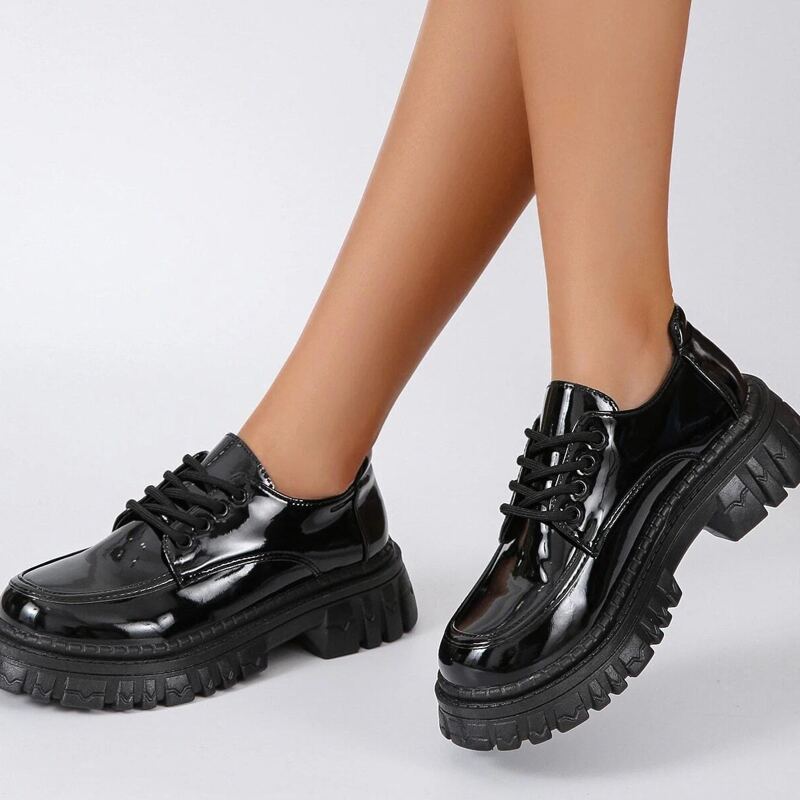 

Patent Leather Platform Oxfords, Black
