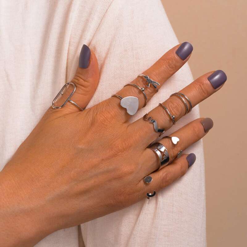 

10pcs Heart Decor Ring, Silver