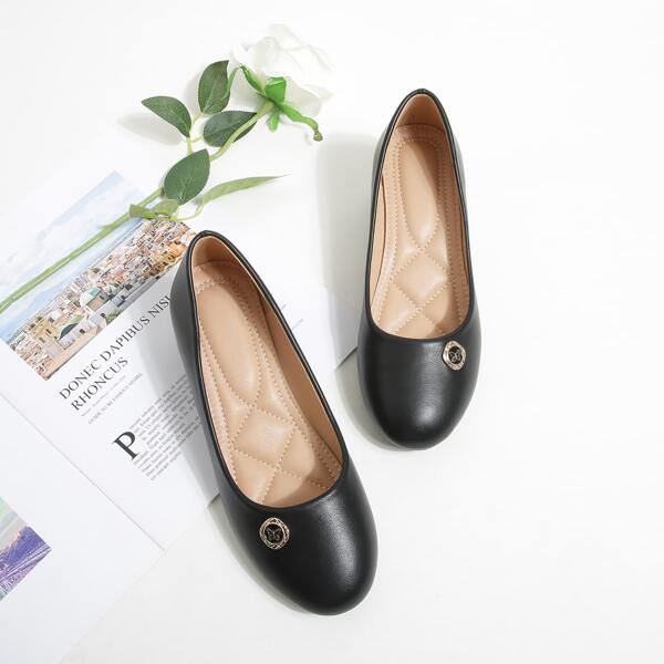 

Metal Decor Wedge Slip On Shoes, Black