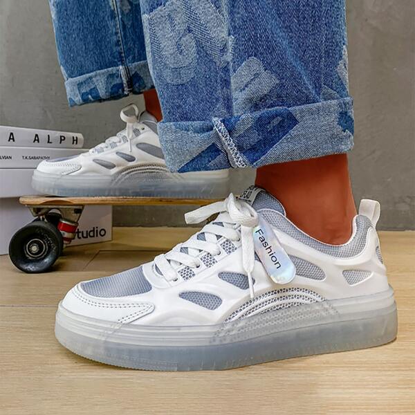 

Men Colorblock Lace-up Front Sneakers, White