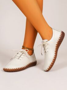 2025 New Lace-Up Flat Outdoor Casual Fashion Stitching Women Loafers - Beige - View 1