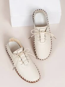 2025 New Lace-Up Flat Outdoor Casual Fashion Stitching Women Loafers - Beige - View 4