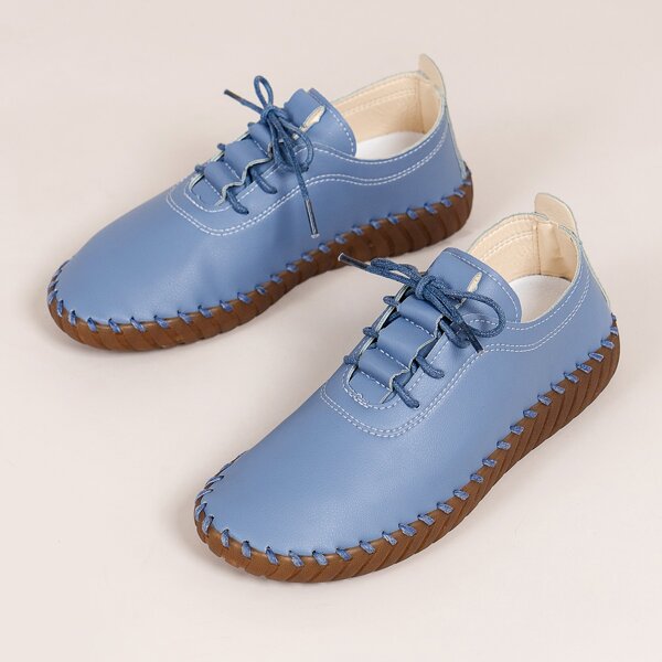 

Lace-up Front Stitch Trim Flats, Blue