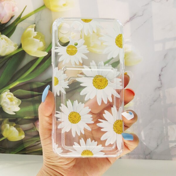 

Flower Painted Clear Phone Case With Card Slot