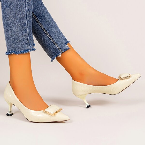 

Square Decor Stiletto Court Heels, Beige