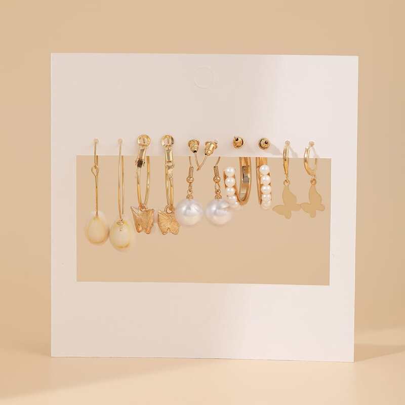 

5pairs Faux Pearl Decor Earrings, Gold