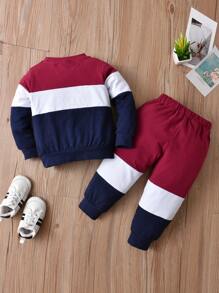 男嬰字母圖案撞色套頭衫和運動褲 - 彩色 - 查看 2