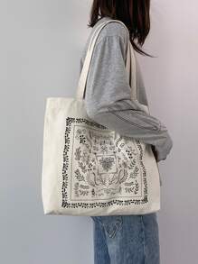 Plants Graphic Shopper Bag, Tote Bag Large, Best Fall Inspo Ideas - Beige - View 1