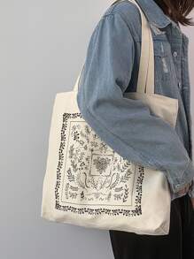 Plants Graphic Shopper Bag, Tote Bag Large, Best Fall Inspo Ideas - Beige - View 2