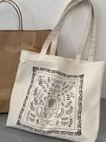 Plants Graphic Shopper Bag, Tote Bag Large, Best Fall Inspo Ideas - Beige - View 3