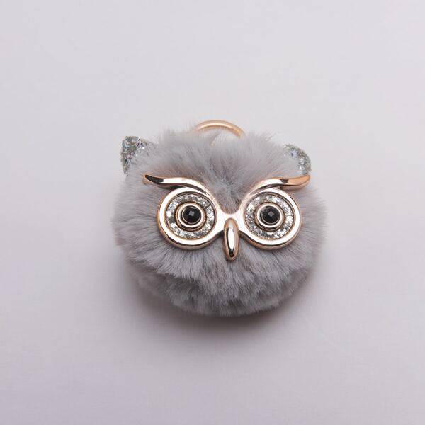 

Owl Decor Fluffy Bag Charm, Light grey