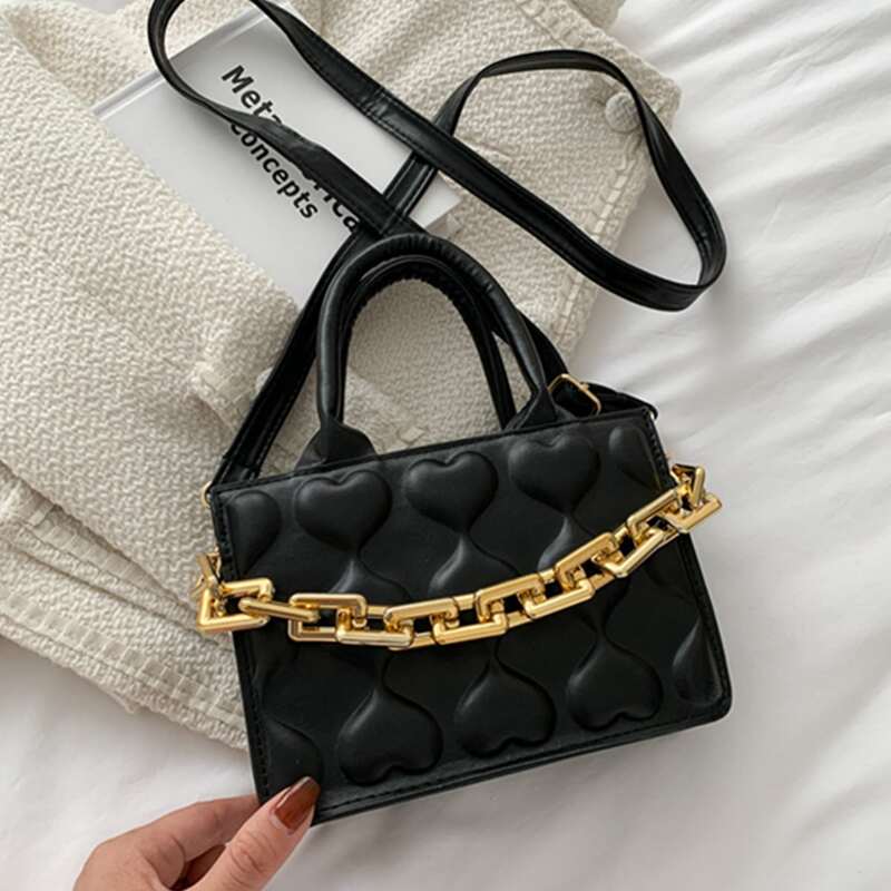 

Heart Embossed Satchel Bag, Black