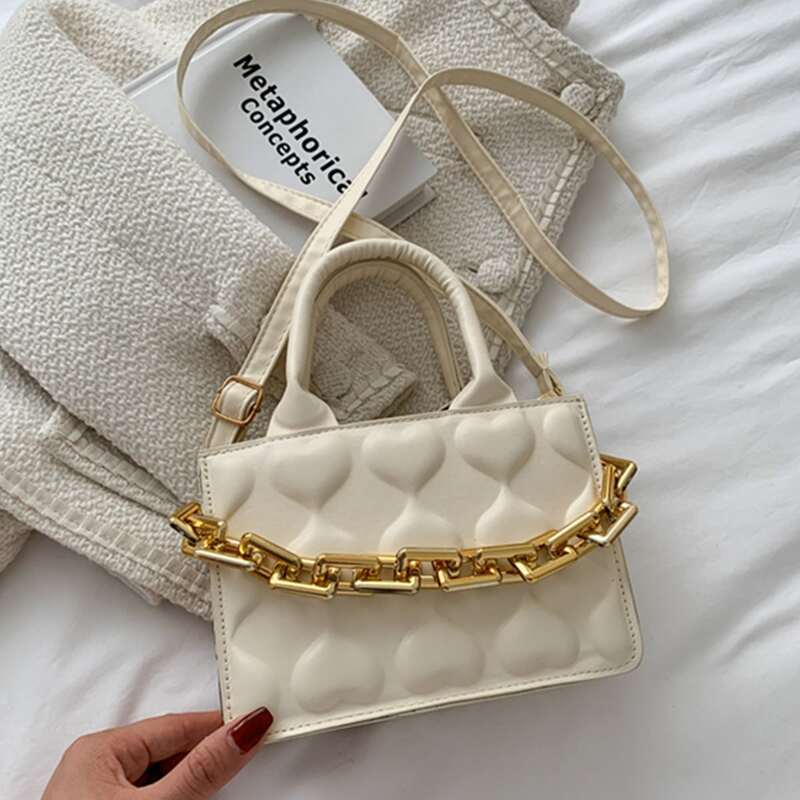 

Heart Embossed Satchel Bag, Beige