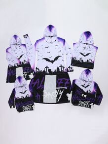 男孩1入組萬聖節和字母圖案連帽衫