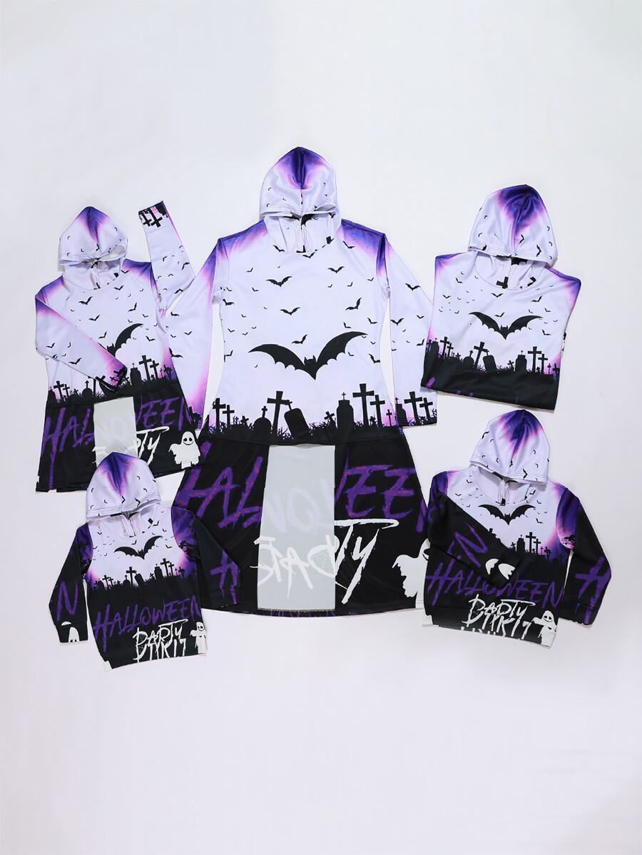 男孩1入組萬聖節和字母圖案連帽衫