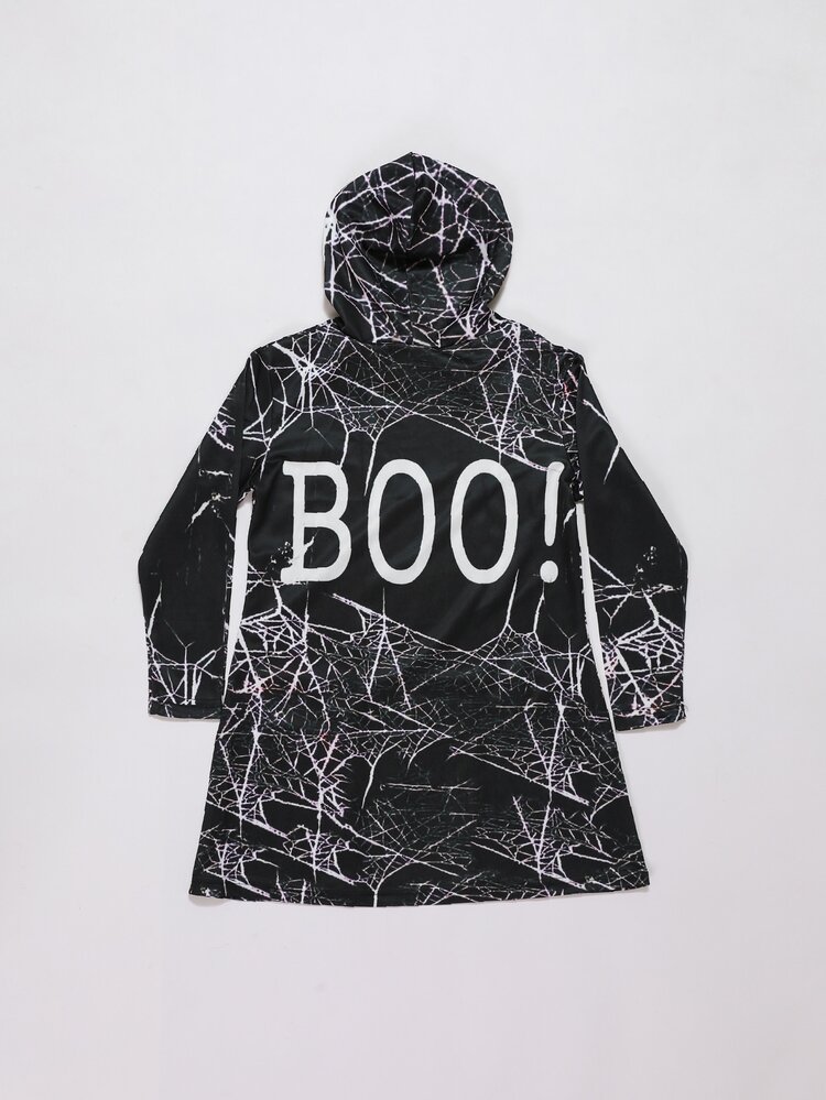 Niñas 1 pieza Sudadera con capucha con estampado de letra - Negro - Añade 2