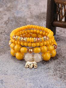 4入組大象墜飾串珠手鏈5入組樹和流蘇手環 - 黃色 - 查看 1