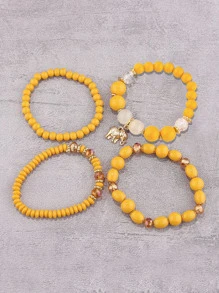 4入組大象墜飾串珠手鏈5入組樹和流蘇手環 - 黃色 - 查看 2