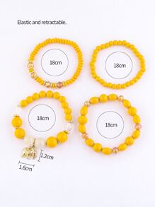 4入組大象墜飾串珠手鏈5入組樹和流蘇手環 - 黃色 - 查看 3