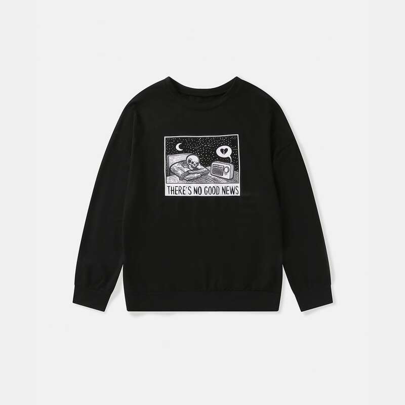 

Slogan Skull Graphic Sweatshirt, Black