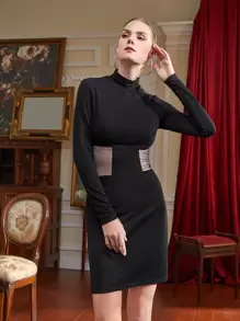 Marco Scaiano Berlin Stand Neck Mesh Panel Dress