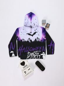 男孩1入組萬聖節和字母圖案連帽衫