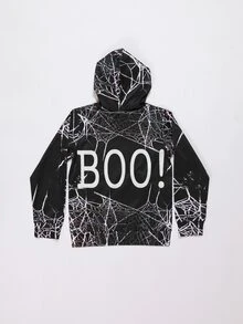 Tween Girl 1pc Letter And Spiderweb Print Sweatshirt - Black - View 2