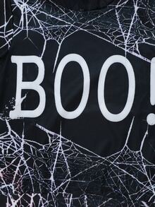 Tween Girl 1pc Letter And Spiderweb Print Sweatshirt - Black - View 4