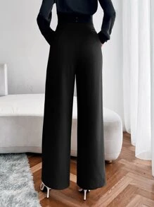 EMERY ROSE High Waist Fold Pleated Trousers - Black - View 2