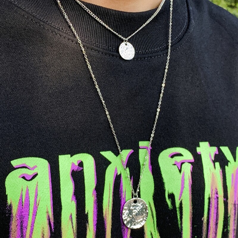 

Guys 2pcs Disc Pendant Chain Necklace, Silver