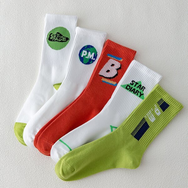 

5pairs Men Letter Graphic Crew Socks, Multicolor