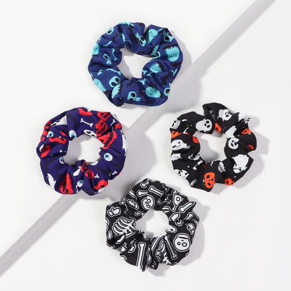 

4pcs Halloween Print Scrunchie, Multicolor