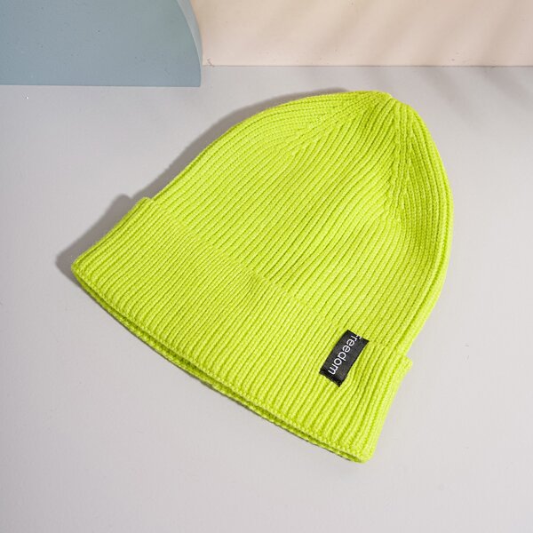 

Letter Patch Knit Beanie, Green