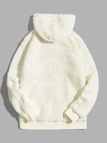 Manfinity Men Letter Embroidery Kangaroo Pocket Drawstring Teddy Hoodie - Beige - View 2