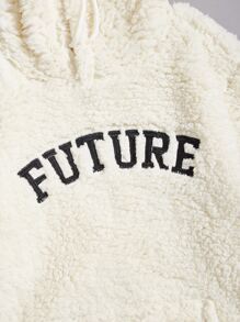 Manfinity Men Letter Embroidery Kangaroo Pocket Drawstring Teddy Hoodie - Beige - View 3