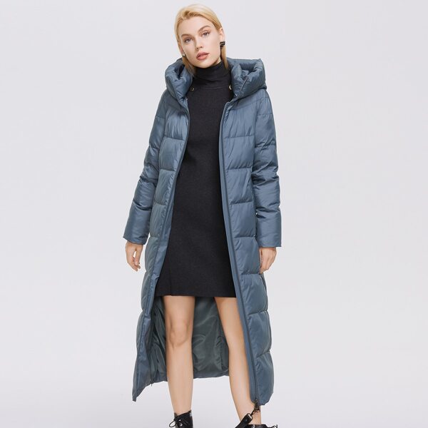 

Zipper Front Hooded Winter Coat, Dusty blue