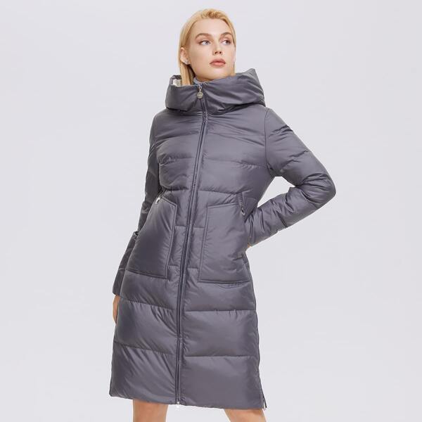 

Zipper Front Hooded Winter Coat, Grey